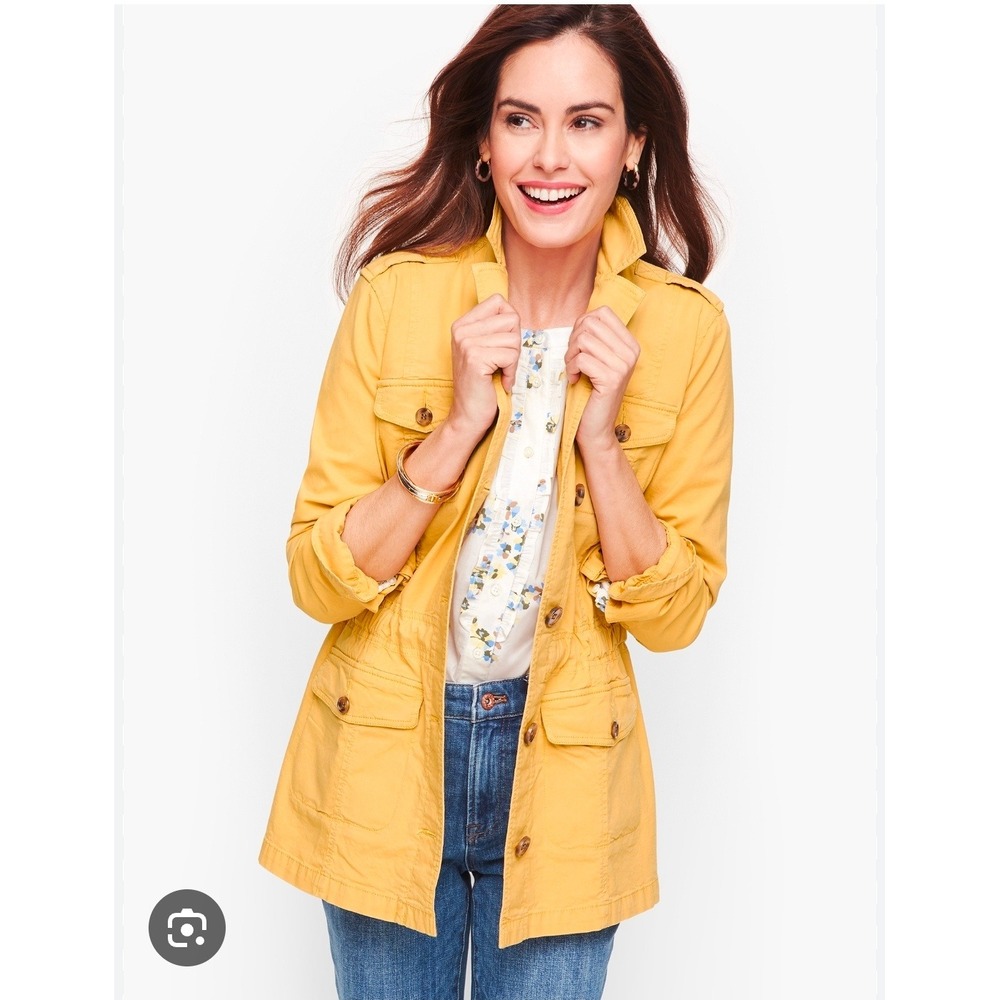 Talbots Mustard Yellow Utility Field Jacket Button Front Cinched Waist Large